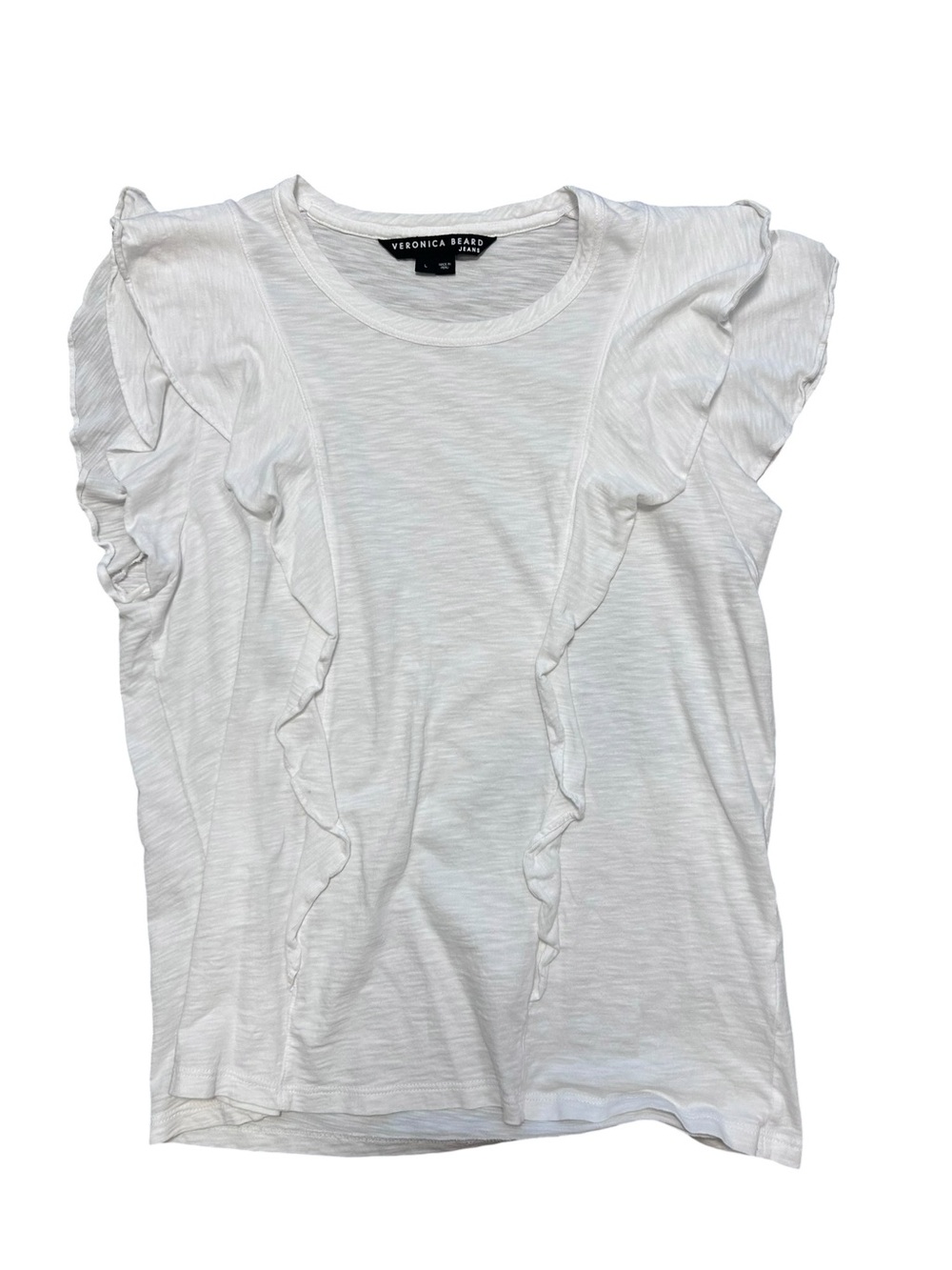 Veronica beard white Bea ruffled short sleeve t shirt size large ruffled basic - Picture 2 of 8